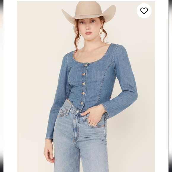 Levi's Light Blue Denim Daryn Corset Long Sleeve Button-Down Shirt Size Large - Picture 7 of 7